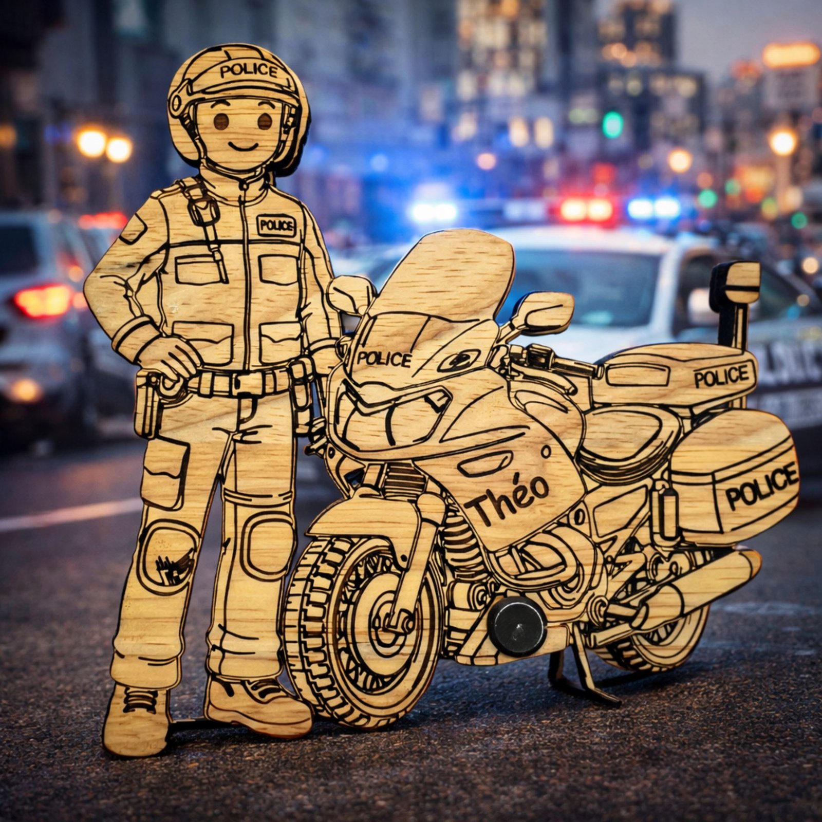 Policier motard personnalisé en bois – Image 4