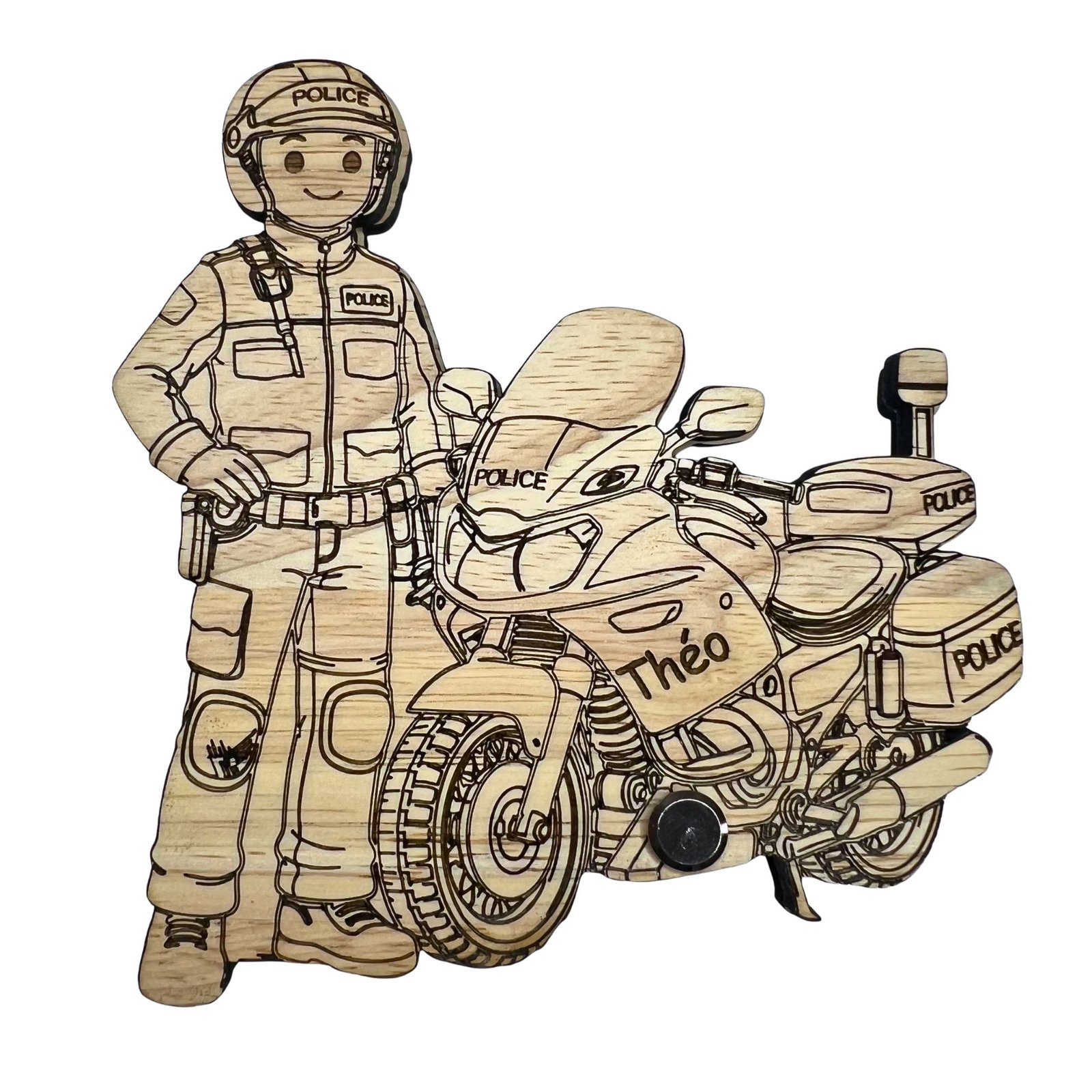 Policier motard personnalisé en bois