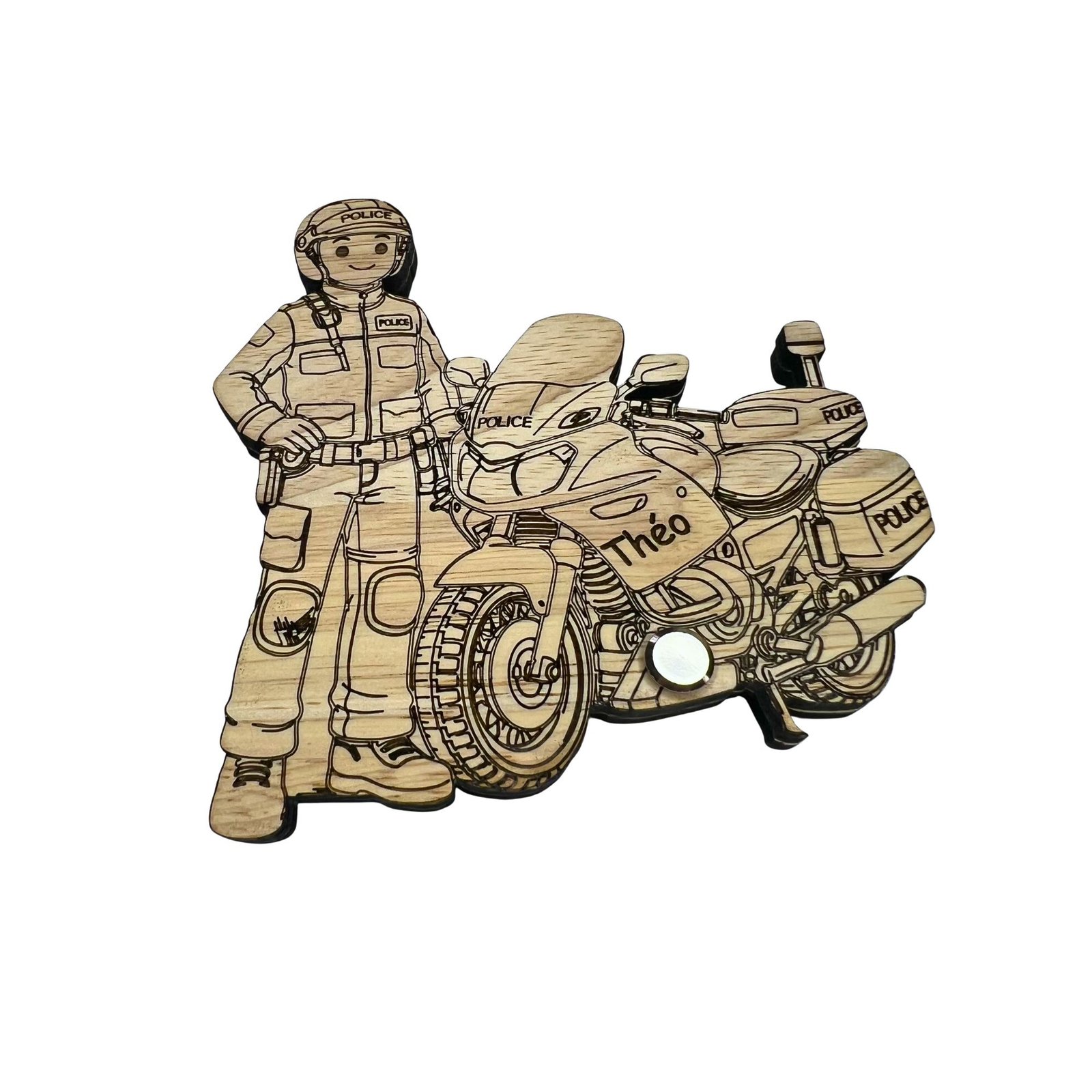 Policier motard personnalisé en bois – Image 3